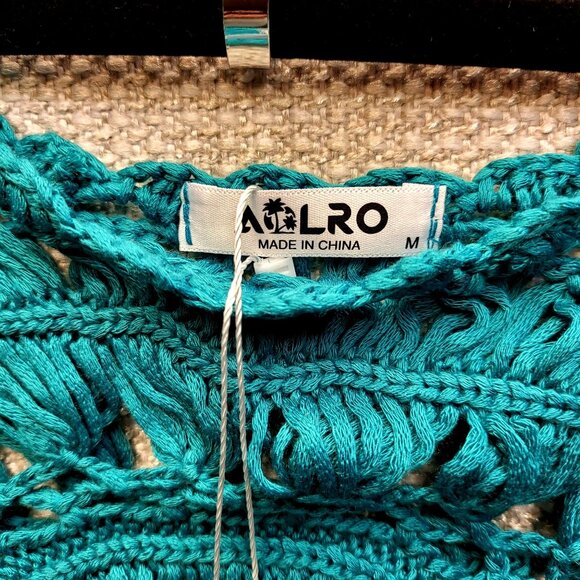 Women's Aolro Teal/Turquoise 3 In 1 Crochet Cover Up Size M Dress w/Fringe. NWT! - Picture 10 of 11